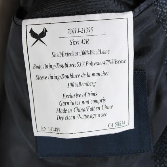 Cardinal of Canada NWT Wool Sport Coat Size 42R US In Gray & Blue Birdseye Plaid